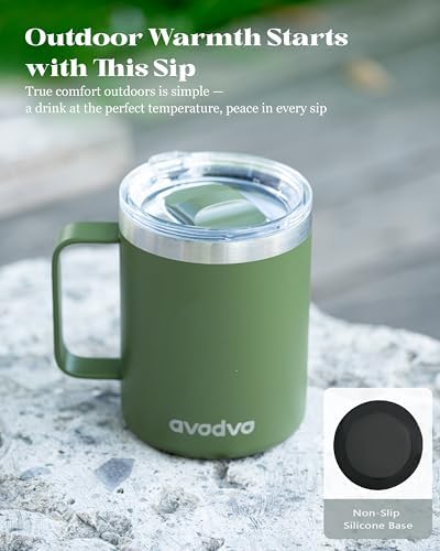Insulated Coffee Mug - 12oz Stainless Steel Travel Cup with Two Lids, Double Wall Vacuum Insulation for Home, Office & O