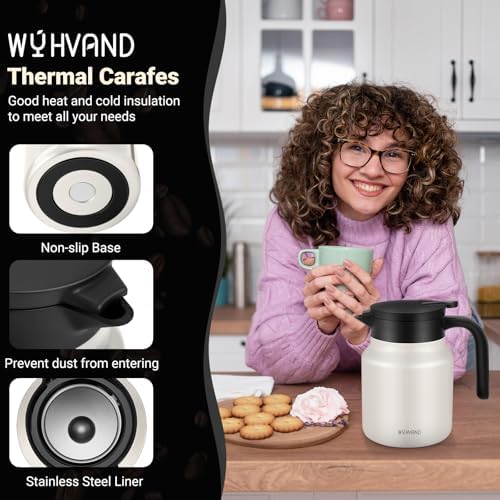 Stainless Steel 27Oz Thermal Coffee Carafe - Insulated, Dustproof, Perfect for Home/Party Use, Keeps Hot/Cold, Silver Fi