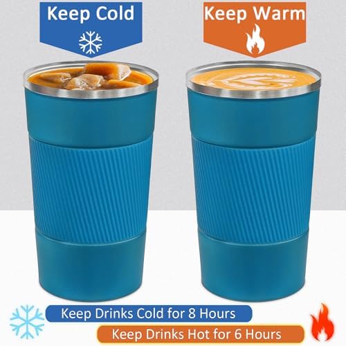 Insulated Stainless Steel Travel Coffee Mug 17oz | 4 Pack Reusable Thermal Cup with Lid | Perfect for Hot & Iced Drinks