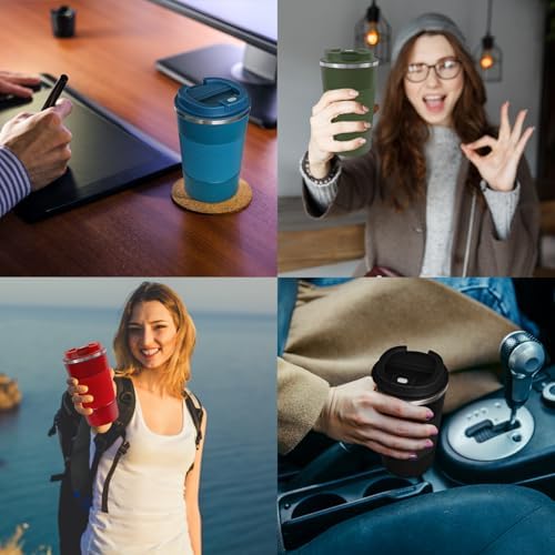 Insulated Stainless Steel Travel Coffee Mug 17oz | 4 Pack Reusable Thermal Cup with Lid | Perfect for Hot & Iced Drinks