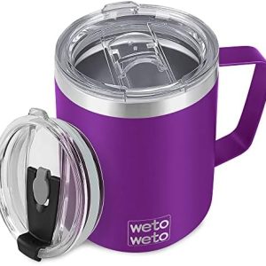 WETOWETO Vacuum Insulated Coffee Mug 14 oz | Double Wall Stainless Steel Travel Tumbler | Outdoor Camping Use | Purple P