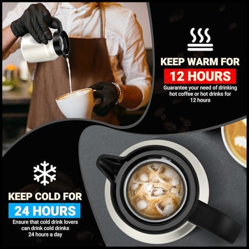 Stainless Steel 27Oz Thermal Coffee Carafe - Insulated, Dustproof, Perfect for Home/Party Use, Keeps Hot/Cold, Silver Fi