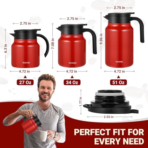 Stainless Steel 27Oz Thermal Coffee Carafe - Insulated, Dustproof, Perfect for Home/Party Use, Keeps Hot/Cold, Silver Fi