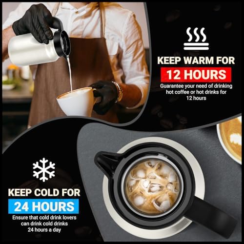 Stainless Steel 27Oz Thermal Coffee Carafe - Insulated, Dustproof, Perfect for Home/Party Use, Keeps Hot/Cold, Silver Fi