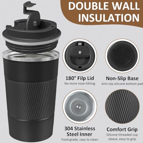Insulated Stainless Steel Travel Coffee Mug 17oz | 4 Pack Reusable Thermal Cup with Lid | Perfect for Hot & Iced Drinks
