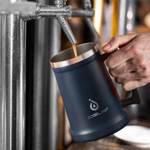 Ideus Insulated Beer Stein - 24oz Double Walled Stainless Steel Mug for Cold Drinks - Perfect for Parties and Outdoor Ga