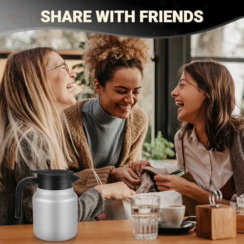 Stainless Steel 27Oz Thermal Coffee Carafe - Insulated, Dustproof, Perfect for Home/Party Use, Keeps Hot/Cold, Silver Fi