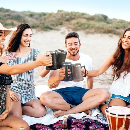 Ideus Insulated Beer Stein - 24oz Double Walled Stainless Steel Mug for Cold Drinks - Perfect for Parties and Outdoor Ga