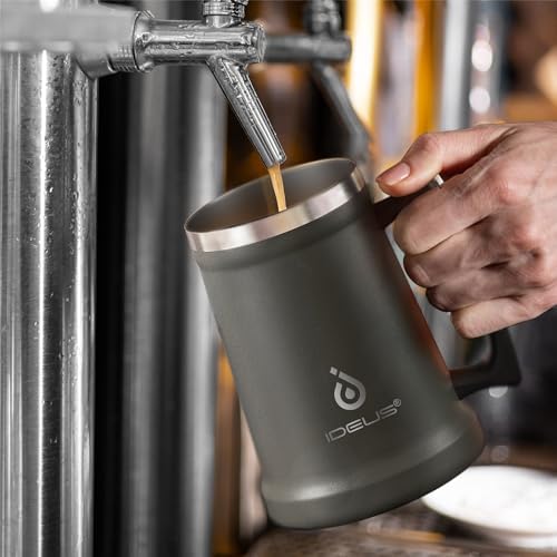 Ideus Insulated Beer Stein - 24oz Double Walled Stainless Steel Mug for Cold Drinks - Perfect for Parties and Outdoor Ga