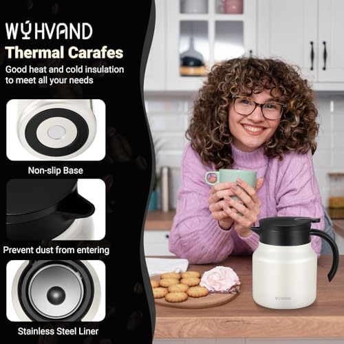 Stainless Steel 27Oz Thermal Coffee Carafe - Insulated, Dustproof, Perfect for Home/Party Use, Keeps Hot/Cold, Silver Fi