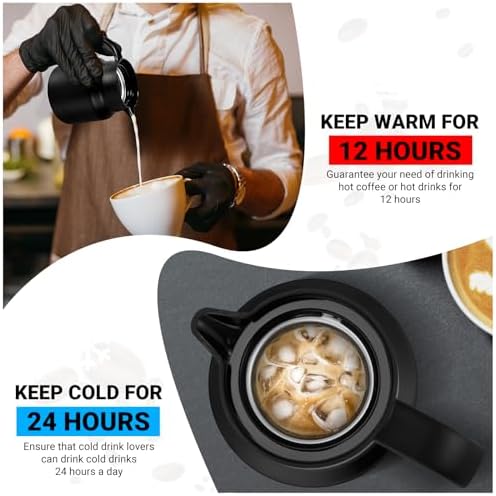 Stainless Steel 27Oz Thermal Coffee Carafe - Insulated, Dustproof, Perfect for Home/Party Use, Keeps Hot/Cold, Silver Fi