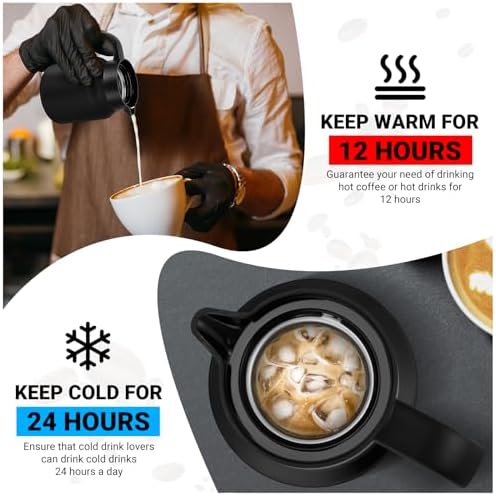 Stainless Steel 27Oz Thermal Coffee Carafe - Insulated, Dustproof, Perfect for Home/Party Use, Keeps Hot/Cold, Silver Fi