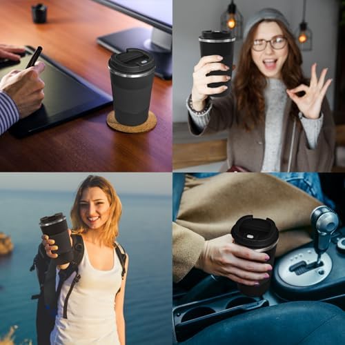 Insulated Stainless Steel Travel Coffee Mug 17oz | 4 Pack Reusable Thermal Cup with Lid | Perfect for Hot & Iced Drinks