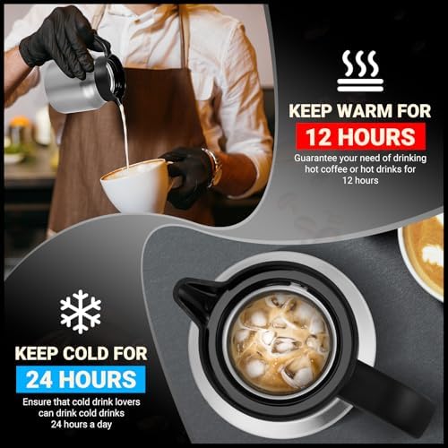 Stainless Steel 27Oz Thermal Coffee Carafe - Insulated, Dustproof, Perfect for Home/Party Use, Keeps Hot/Cold, Silver Fi